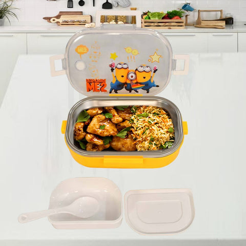 Yellow Lunch Box for kids- Cartoon Character Stainless Steel