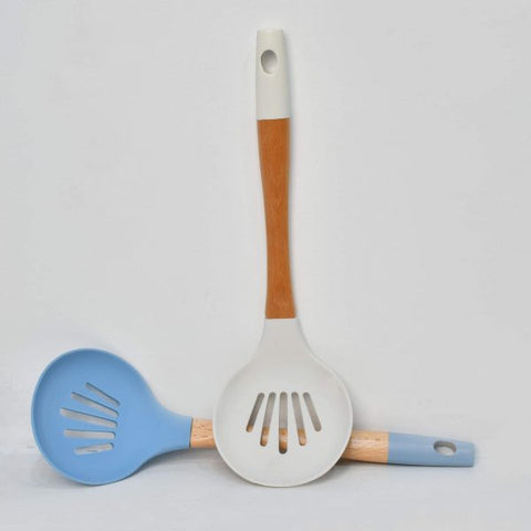 Bamboo Wood Silicon Slotted Spoon Tessie And Jessie
