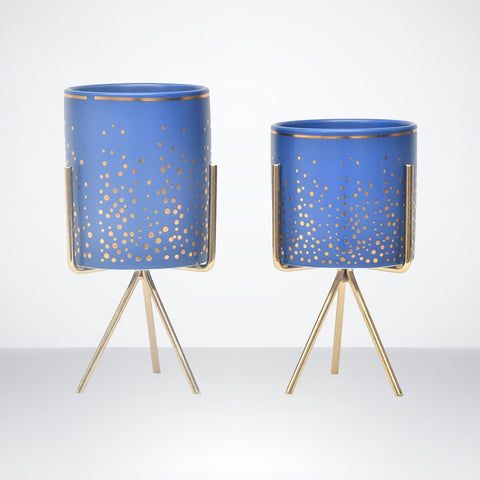 Blue Speckled Porcelain Flower Pot