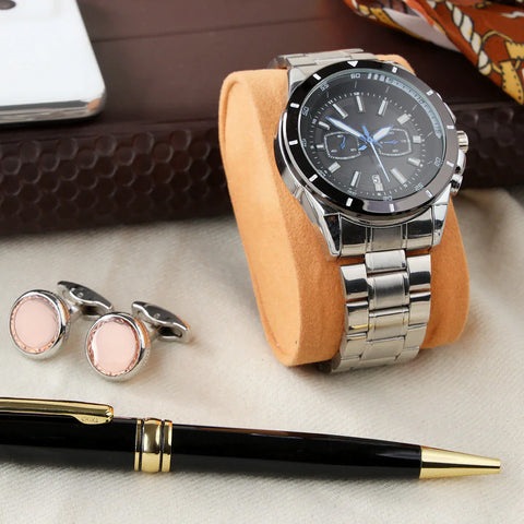 Men's Stainless Steel wrist Watch Gift Set