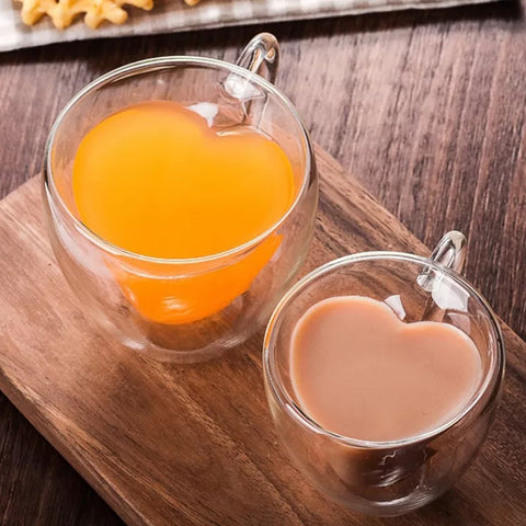 Cool Double Wall Glass Heart Shape Coffee Cup