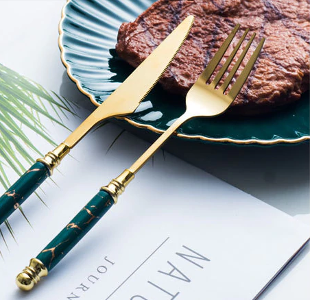 4Pcs Stainless Steel Green Marblene Cutlery Set