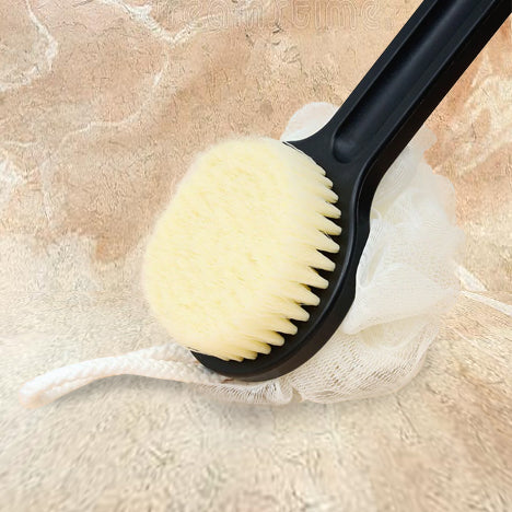 Long Handle Bath Shower Dual-Sided Brush And Loofa