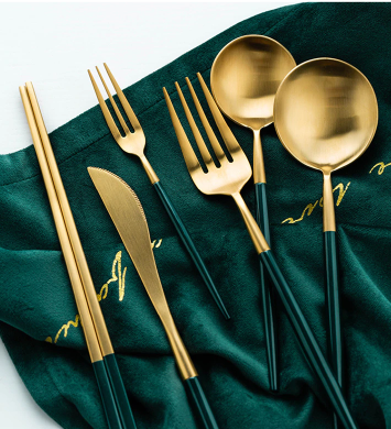 24Pcs Luxury Gold & Dark Green Cutlery Set