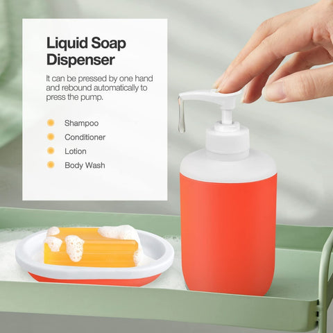 7Pcs Coral Premium Plastic Bathroom Accessories Set with Bin N Brush