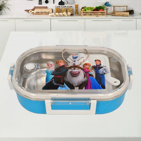 Blue Lunch Box for kids- Cartoon Character Stainless Steel