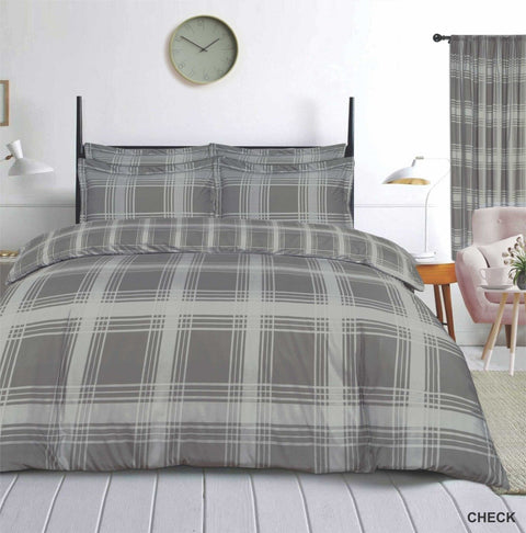 Gray Check Pattern Cotton Satin Duvet Cover Set