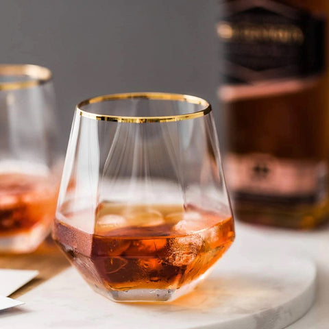 6Pcs Gold Rim Diamond Shaped Glass Set