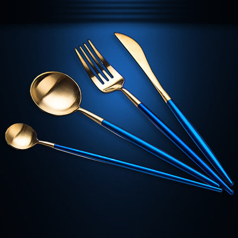 4Pcs Stainless Steel Blue Cutlery Set