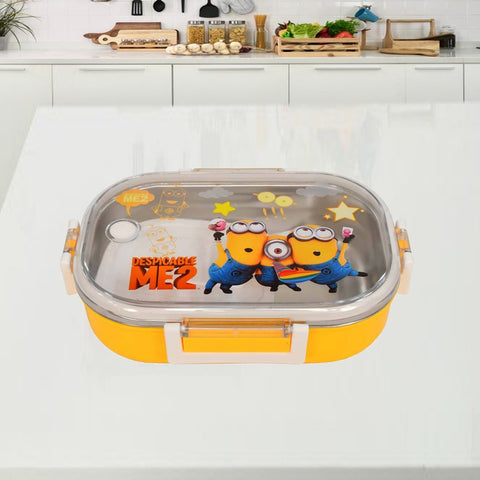 Yellow Lunch Box for kids- Cartoon Character Stainless Steel