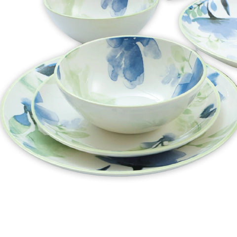 24Pcs Mint and Blue Glaze Floral Ceramic Dinner Set
