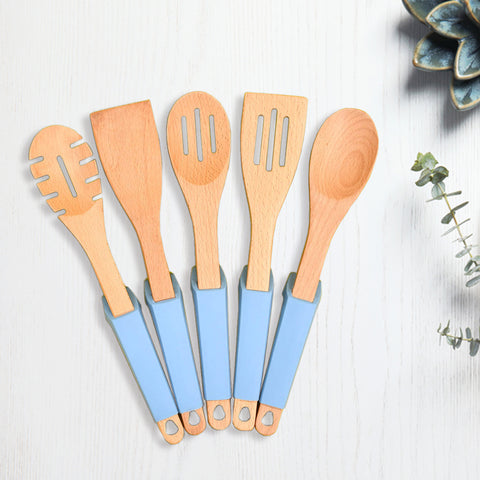 5Pcs Cooking Spoon Set Non Stick With Rest And Holder