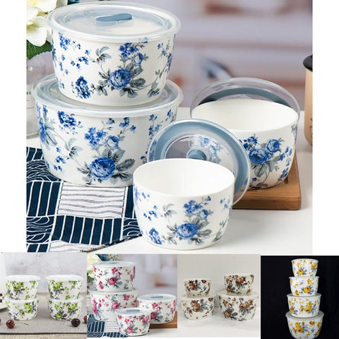 4Pcs Blossom Ceramic Sealed Bowls