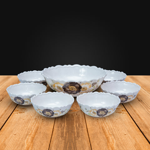 7Pcs Brown Flower Melamine Bowl Set