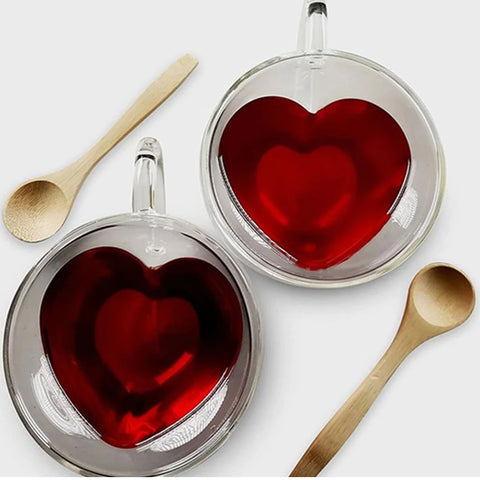 Cool Double Wall Glass Heart Shape Coffee Cup