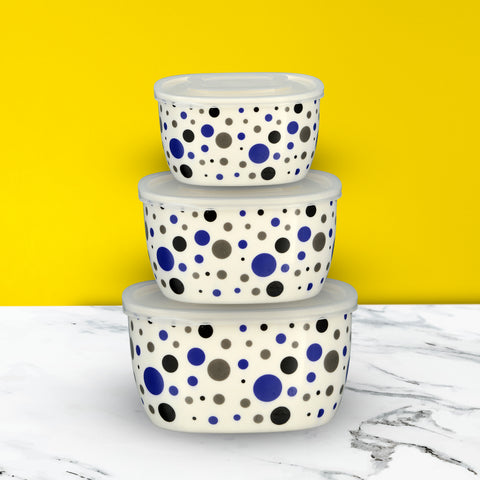 3Pcs Blue Dot Melamine Bowls