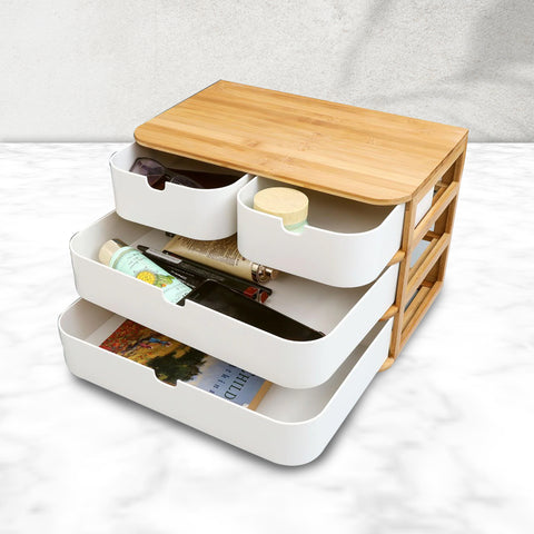 4 Drawer Bamboo Wooden Storage Box