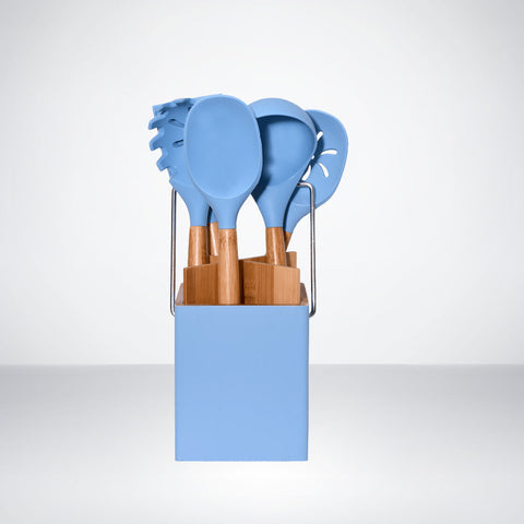 Silicone And Bamboo Non Stick Spoon Set With Holder