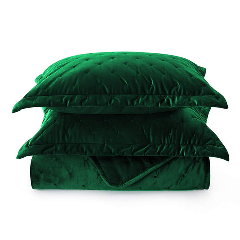 Crushed Velvet Green Bedspread Set