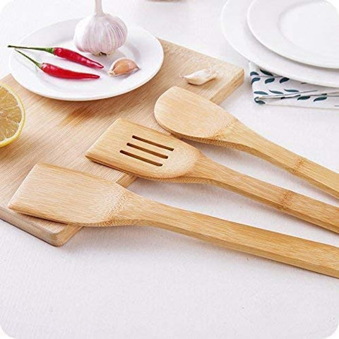 5Pcs Non Stick Pure Bamboo Wooden Spoon Set