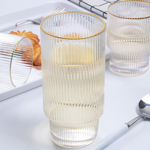 6Pcs Vertical Stripe Gold Glass Set