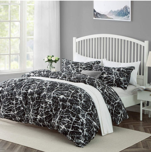 Black Marble Cotton Satin Duvet Cover Set