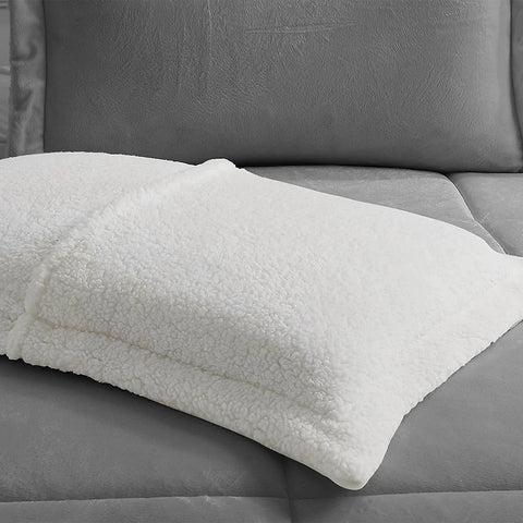 Silver  Quilted Fleece Sherpa Comforter