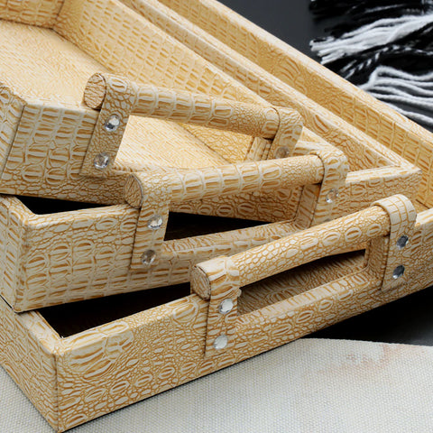 Set of 3 Atelier PU Leather Beige Serving Tray