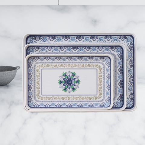 Serving Tray- Melamine Blue Floral Design Large