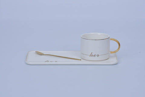 His And Her Paired Coffee Mugs With Trays