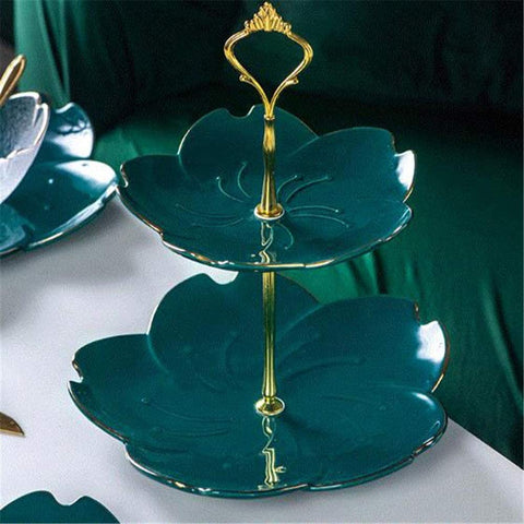Ceramic 2 Tier Tray  Artifact Floral Design
