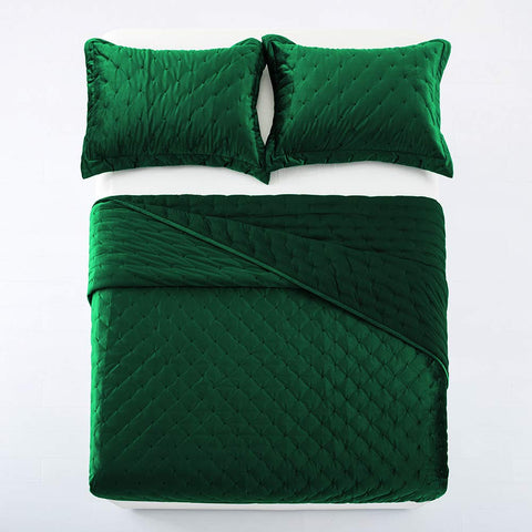 Crushed Velvet Green Bedspread Set