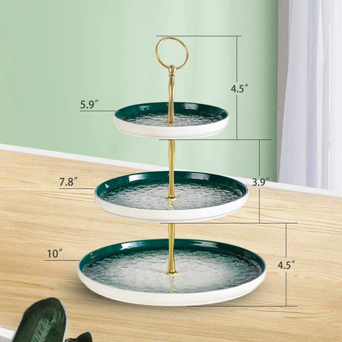 Ceramic Tray 3 Tier Nordic Style Round - Green