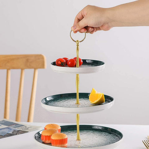 Ceramic Tray 3 Tier Nordic Style Round - Green