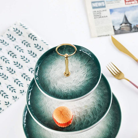 Ceramic Tray 3 Tier Nordic Style Round - Green
