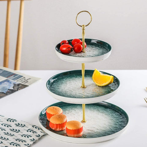 Ceramic Tray 3 Tier Nordic Style Round - Green