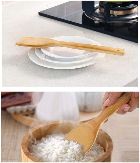 5Pcs Non Stick Pure Bamboo Wooden Spoon Set