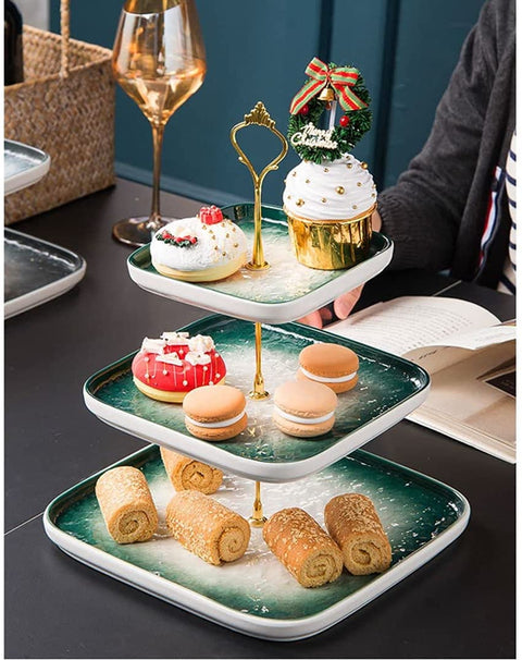 3 Tier Ceramic Tray European Style- Green