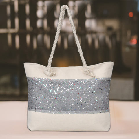 Grey Ladies Glitter Tote Design Shoulder Bag