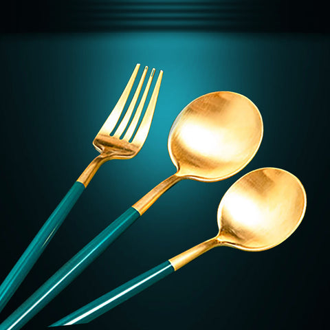 4Pcs Stainless Steel Green Cutlery Set