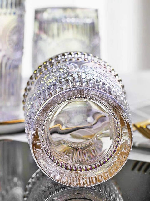 6Pcs Gold Rimmed Embossed Floral Glass Set