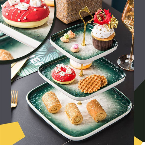 3 Tier Ceramic Tray European Style- Green