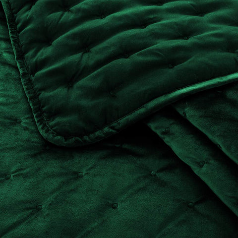 Crushed Velvet Green Bedspread Set