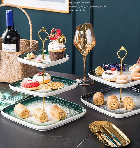 3 Tier Ceramic Tray European Style- Green
