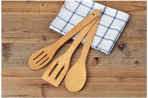 5Pcs Non Stick Pure Bamboo Wooden Spoon Set