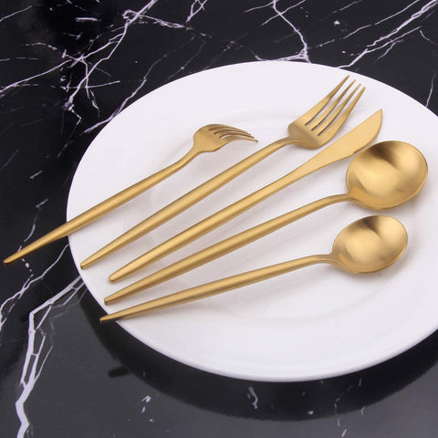 24Pcs Luxury Gold Matte Cutlery Set