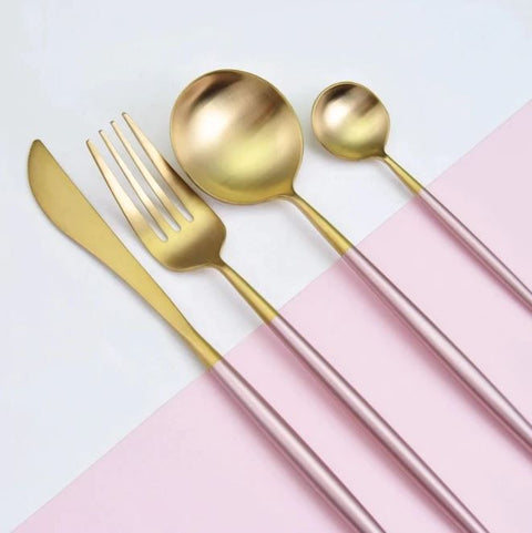 24Pcs Luxury Gold And Pink Cutlery Set