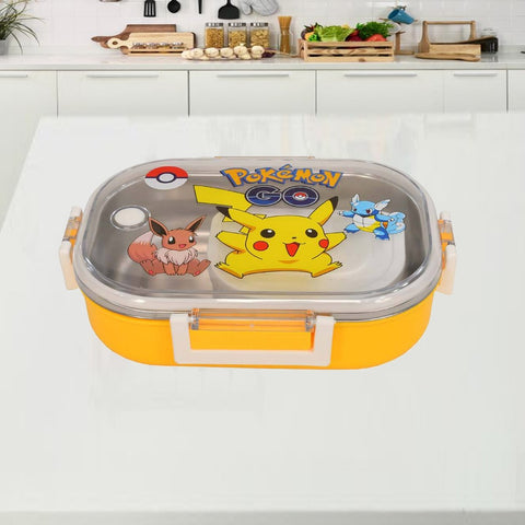 Yellow Lunch Box for kids- Cartoon Character Stainless Steel