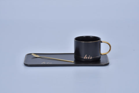 His And Her Paired Coffee Mugs With Trays