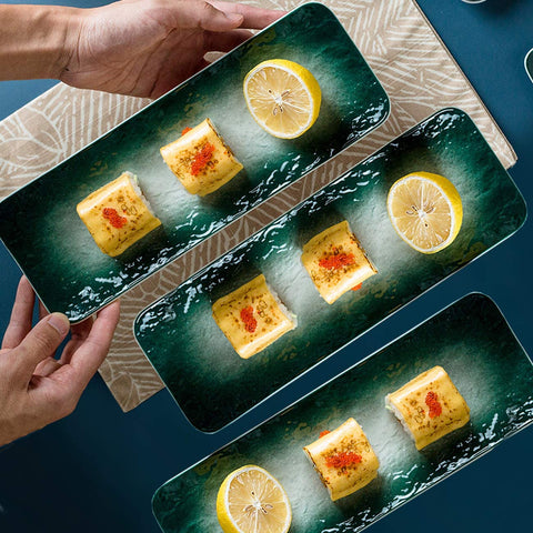 Rectangular Ceramic Tray Aqua Long